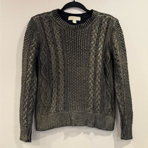 🔥Michael Kors Women’s Shimmer Gold and Black Cable Knit Sweater Sz M EUC🔥